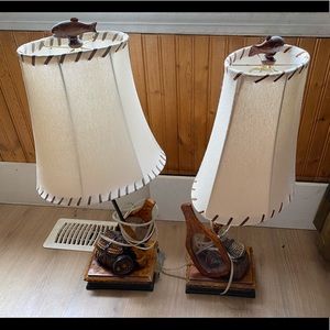 Handmade fishing lamps, great for the cottage!